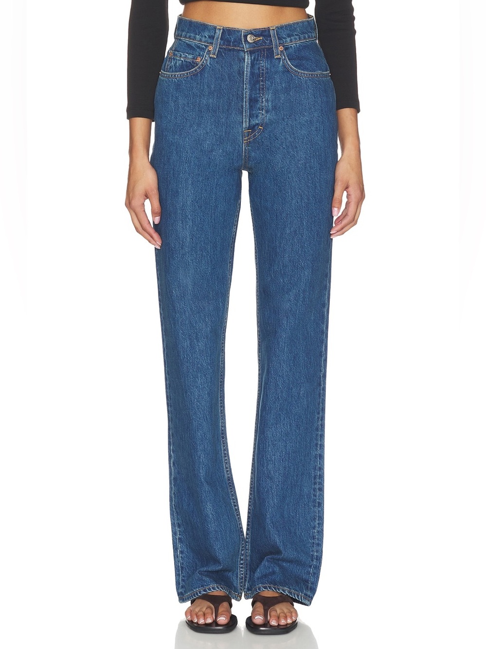 GRLFRND The Graham High Rise Relaxed Straight Jeans Wilshire Blvd Blue Size 27